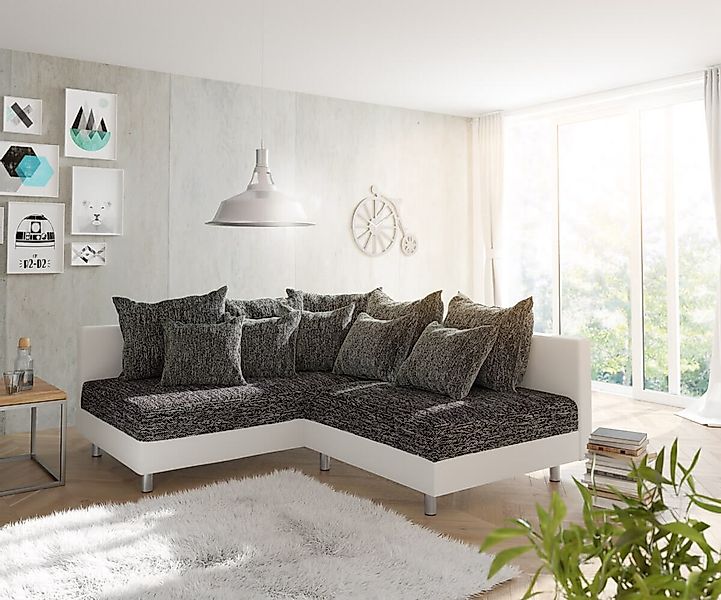 DELIFE Ecksofa Clovis, Weiss Schwarz Ottomane günstig online kaufen