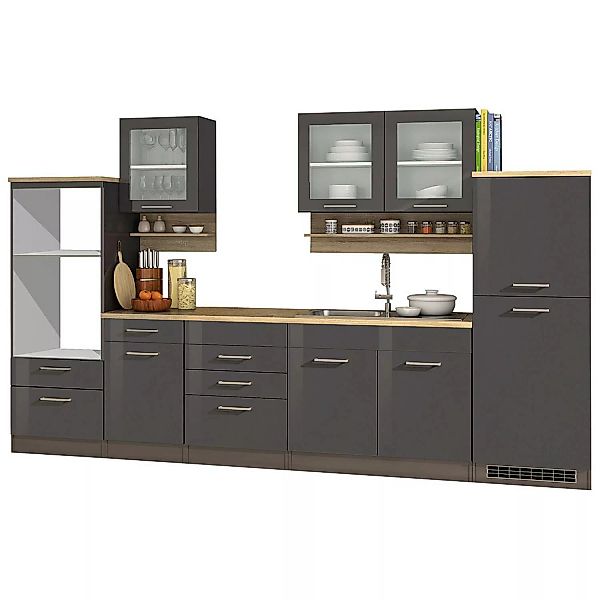 Küchenzeile 330 cm grau MARANELLO-03 , Anthrazit Hochglanz, ohne E-Geräte B günstig online kaufen