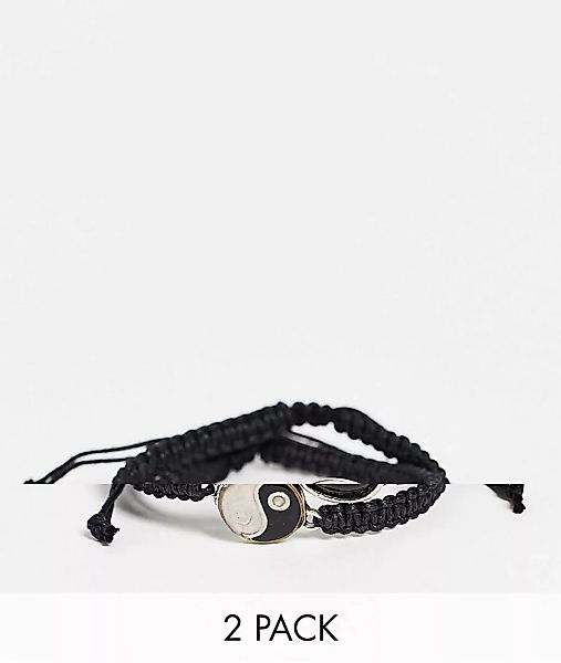 ASOS DESIGN – 2er-Pack Cord-Armbänder in Schwarz mit Halbedelsteinen in Yin günstig online kaufen