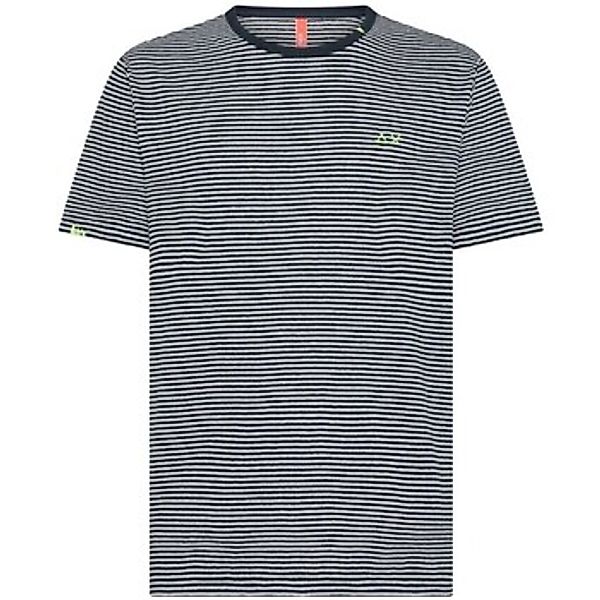 Sun68  T-Shirts & Poloshirts Blau-weies Leinen-T-Shirt mit Strandstreifen günstig online kaufen