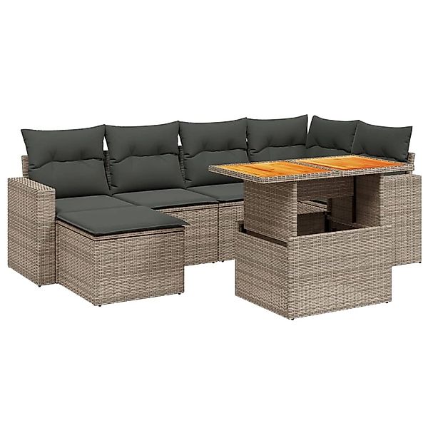 vidaXL 7-Tlg Garten-Sofagarnitur mit Kissen Grau Poly Rattan 3271417 günstig online kaufen