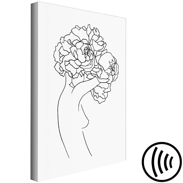 Wandbild Figur mit Blume - schwarz-weiße, lineare Frauen-Silhouette und Blu günstig online kaufen
