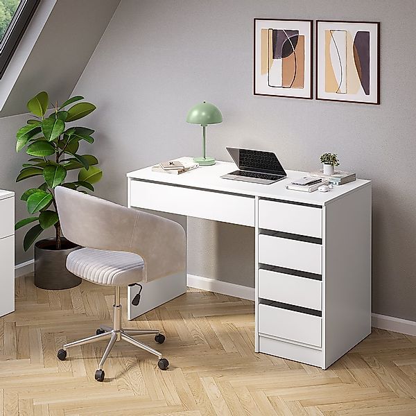 Bellamio Schreibtisch Nore mit Schubladen (weiß, beidseitig montierbar, 110 günstig online kaufen