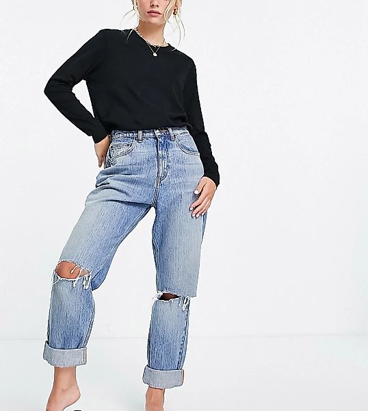 ASOS DESIGN Petite – Lockere Mom-Jeans in Stone-Waschung mit hohem Bund und günstig online kaufen