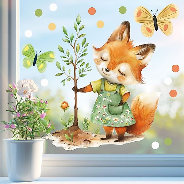 Sunnywall Fensterdekoration wiederverwendbares Fensterbild Fleißiger Fuchs günstig online kaufen