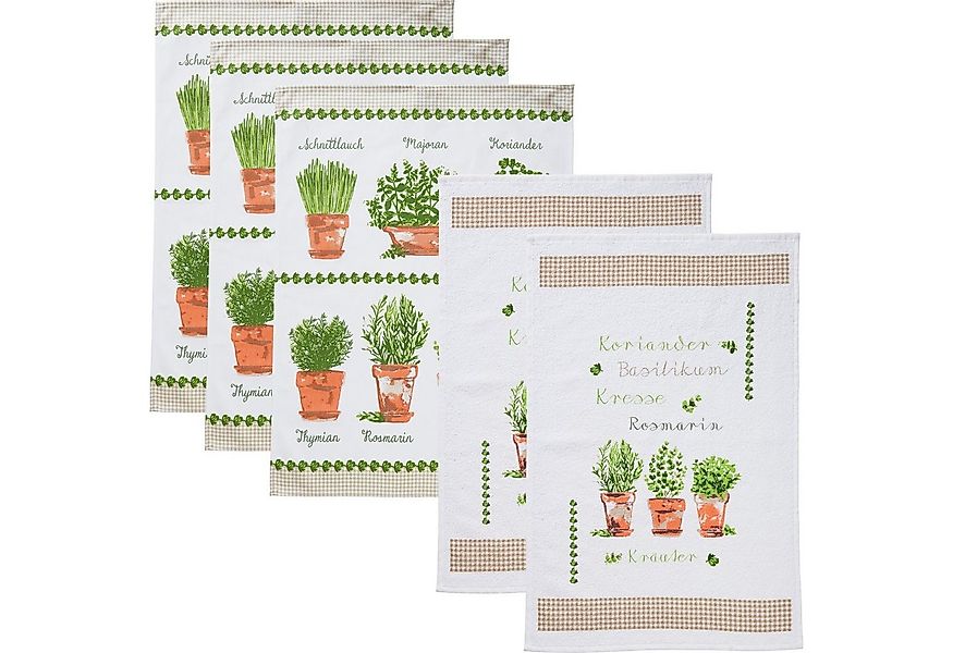 Erwin Müller Geschirrtuch Geschirrtuch-Set "Kräuter" 5-teilig, Baumwolle günstig online kaufen