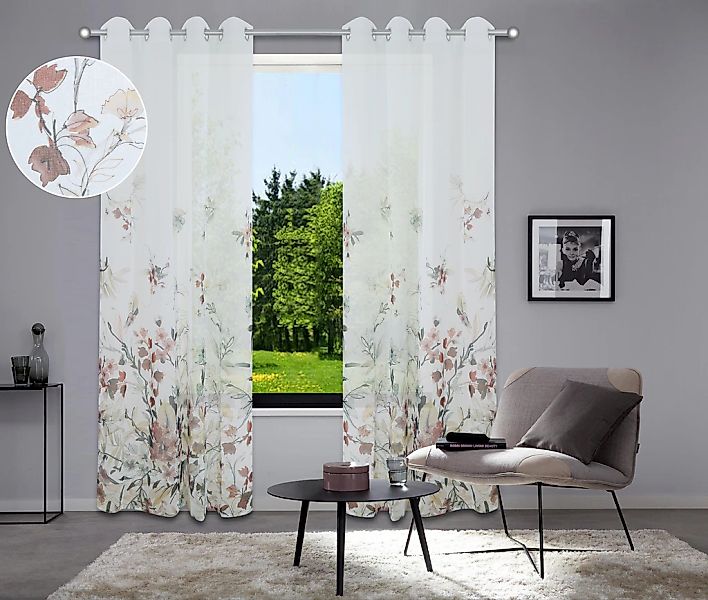 Home affaire Gardine "Friesach" Ösen 1 Stk. tlg. mit Blumenmuster günstig online kaufen