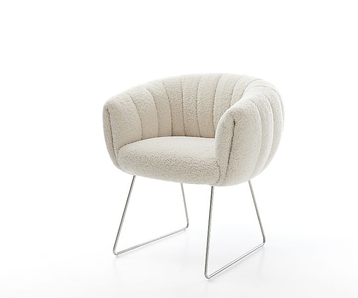 Esszimmerstuhl Jada-Flex Teddystoff Beige Kufengestell Edelstahl Taschenfed günstig online kaufen