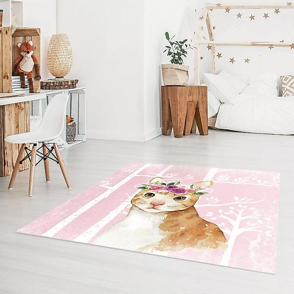 Vinyl-Teppich Aquarell Katze Rosa günstig online kaufen