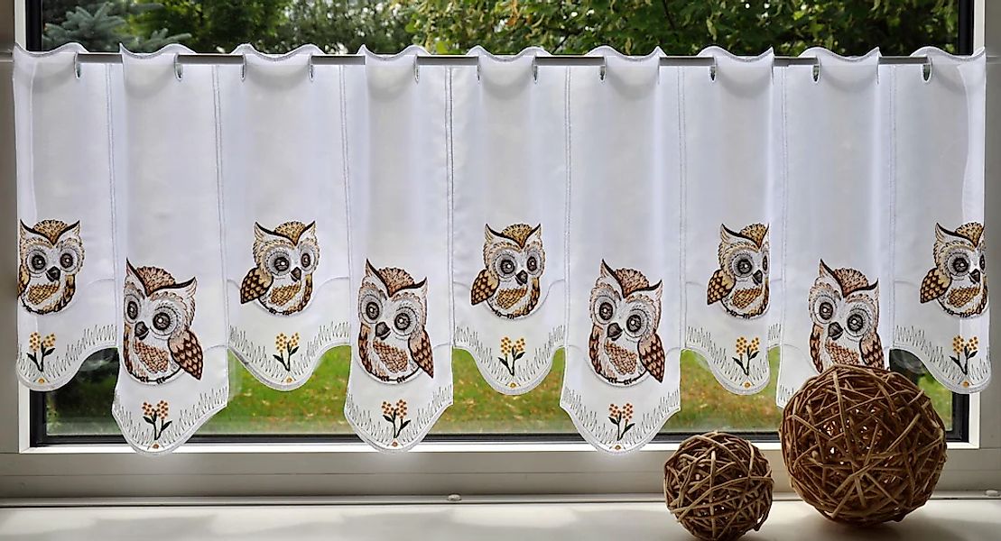 Stickereien Plauen Scheibengardine "Eulen" Stangendurchzug 1 Stk. tlg. günstig online kaufen