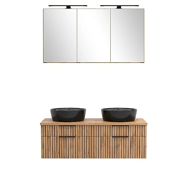 Held Möbel Waschtisch-Set Keramikbecken Schwarz 200 x 120 x 47 cm Eiche 2-t günstig online kaufen