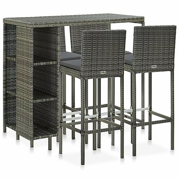 5-tlg. Gartenbar-set Mit Kissen Poly Rattan Grau günstig online kaufen