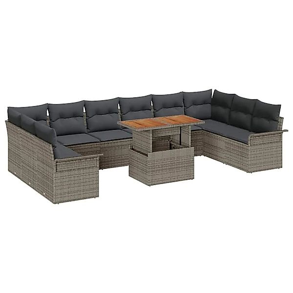 vidaXL Gartensofa-Set mit Kissen 11 Stk Grau Poly-Rattan 3349383 günstig online kaufen