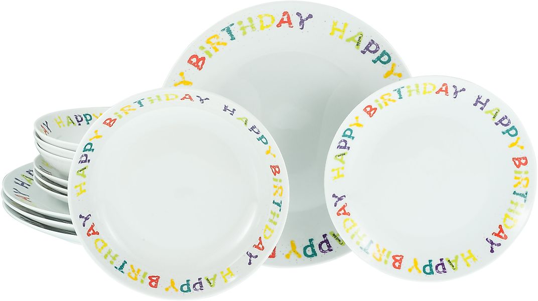 CreaTable Teller-Set »Happy Birthday, Tellerset 12-tlg.« Fröhliches buntes günstig online kaufen