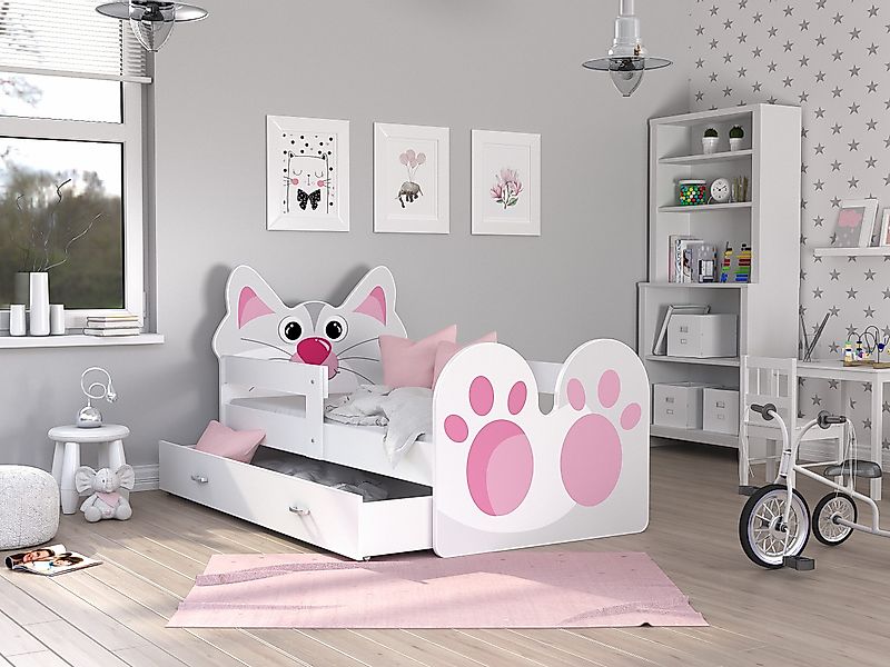 AJKmeble Kinderbett mit Rausfallschutz und Schublade, günstig online kaufen