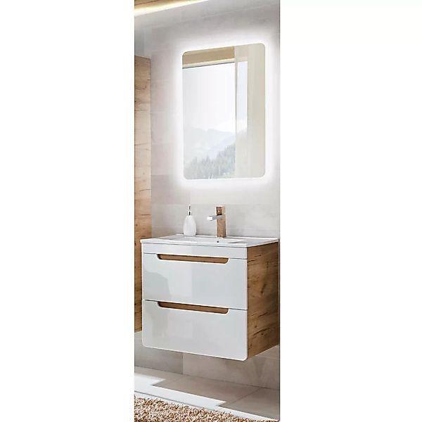 Lomadox Badezimmer Waschplatz Set in Hochglanz weiß LUTON-56 60cm Waschtisc günstig online kaufen
