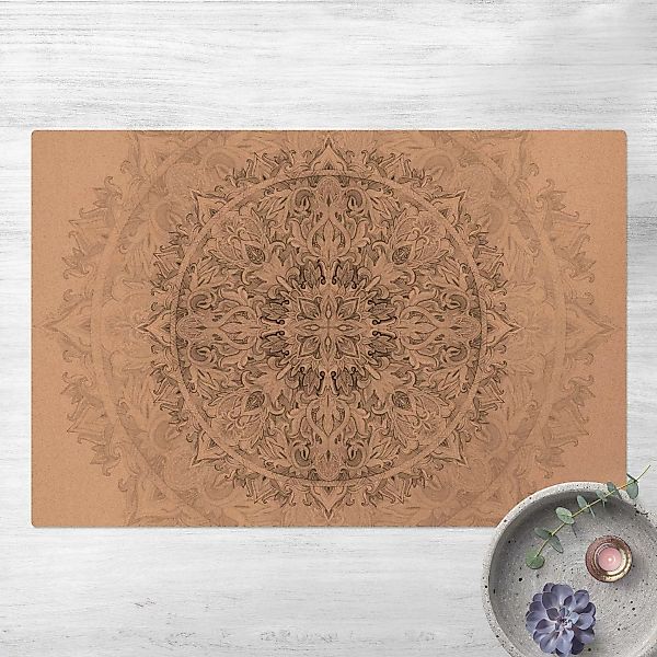 Kork-Teppich Mandala Aquarell Ornament Muster schwarz weiß günstig online kaufen