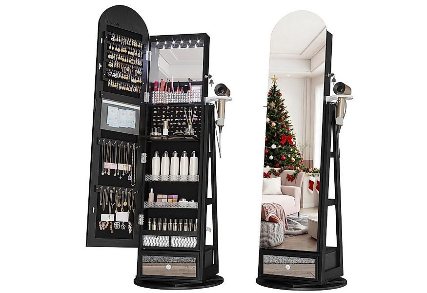 LVSOMT Schmuckschrank 360° Drehbar, LED Bogen Schmuckschrank mit Spiegel, 1 günstig online kaufen