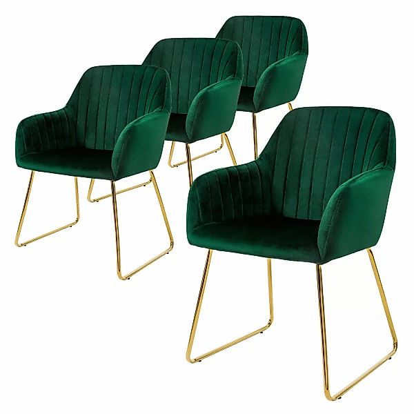 ML-Design Esszimmerstühle 4Er Set Sitzfläche aus Samt Grün mit Rücken Armle günstig online kaufen