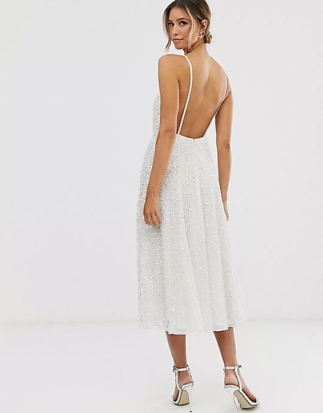 ASOS EDITION – Eva – Verziertes Brautkleid in Midilänge mit Trägern-Weiß günstig online kaufen