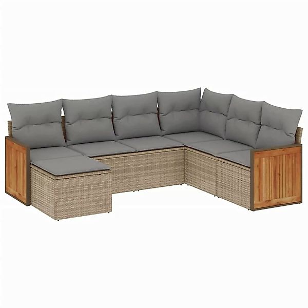 vidaXL 7-tlg Garten-Sofagarnitur mit Kissen Beige Poly Rattan Modell 178 günstig online kaufen