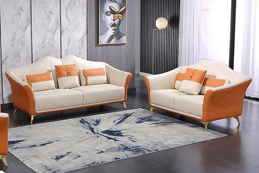 JVmoebel Sofa Orange-weiße Sofagarnitur 3+2 Sitzer modernes Design Neu Pols günstig online kaufen