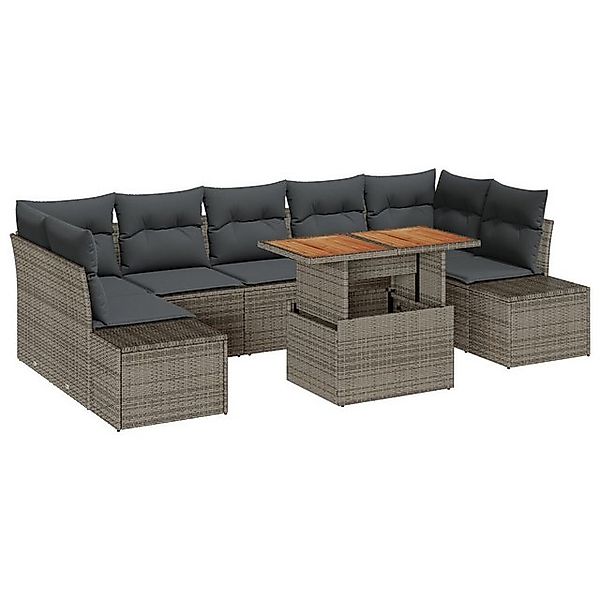 vidaXL Loungesofa 8-tlg. Garten-Essgruppe mit Kissen Grau Poly Rattan, 8 Te günstig online kaufen