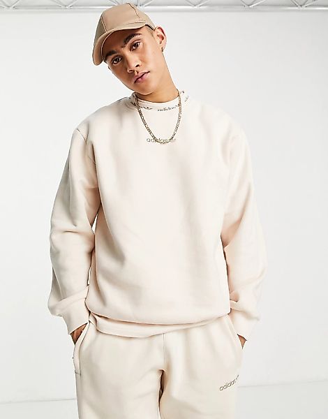 adidas Originals – Trefoil Linear – Hochwertiges Sweatshirt in Beige mit Au günstig online kaufen