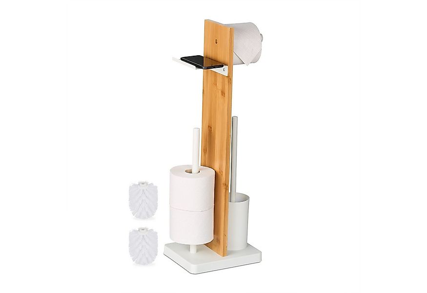 relaxdays WC-Garnitur Bambus & Eisen mit Ablage, weiß günstig online kaufen