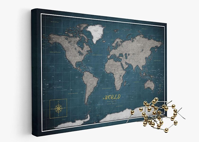 framed concept Leinwandbild als Weltkarte-Pinnwand, pinne günstig online kaufen