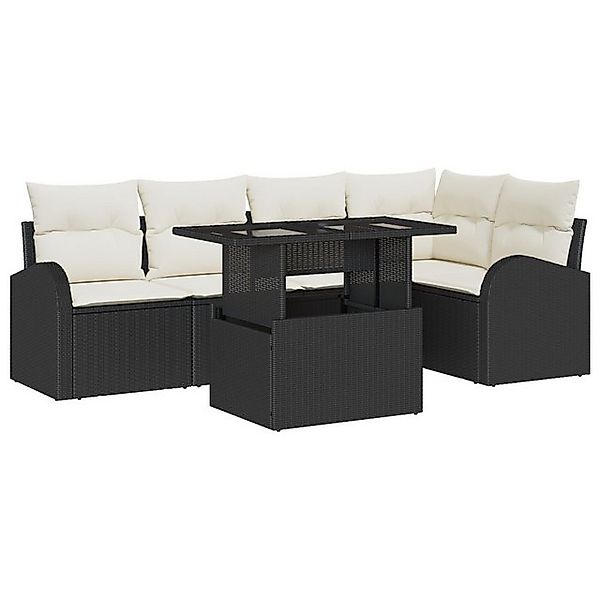 vidaXL Loungesofa 6-teiliges Garten-Sofa-Set mit Kissen Schwarz Poly-Rattan günstig online kaufen