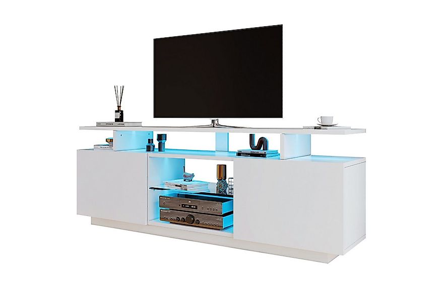 Merax Lowboard, mit LED-Beleuchtung und Glasablage,TV-Schrank Hochglanz,Fer günstig online kaufen