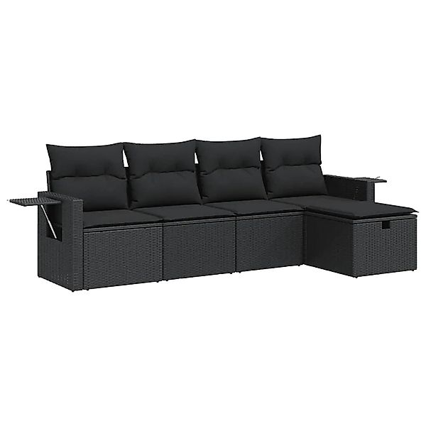 vidaXL 5-Tlg Garten-Sofagarnitur mit Kissen Schwarz Poly Rattan 3325461 günstig online kaufen