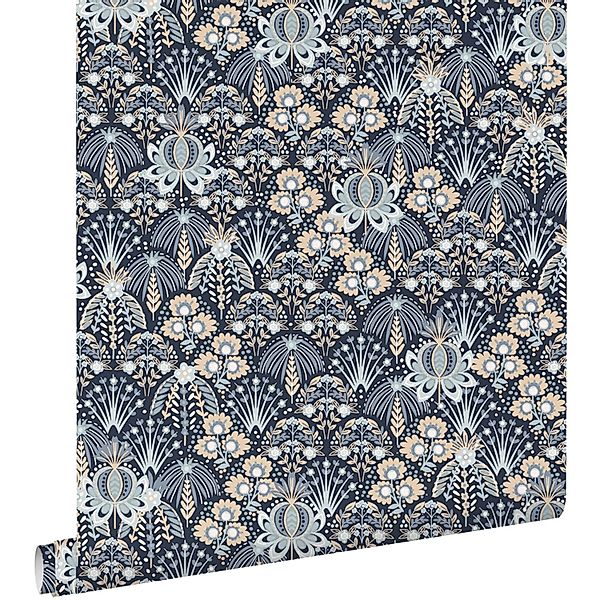 ESTAhome Tapete Blumenmuster im Jugendstil Blau 50 x 900 cm günstig online kaufen