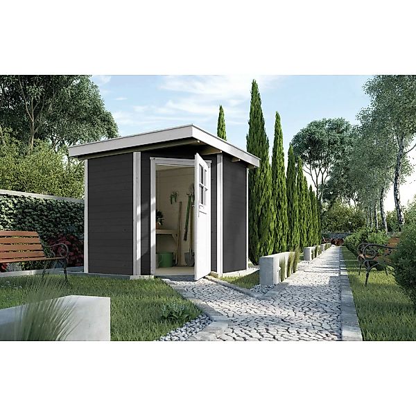 Weka Holz-Gartenhaus Angolo B Anthrazit-Weiß BxT: 239 cm x 235 cm günstig online kaufen
