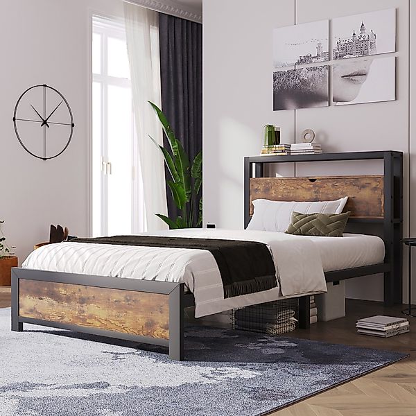 OKWISH Metallbett Jugendbetten mit Stauraum-Kopfteil (90 günstig online kaufen