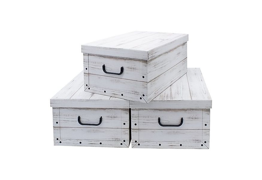Spetebo Aufbewahrungsbox Storage Box 49x39x24 - 3er Set - Holzoptik weiß (S günstig online kaufen