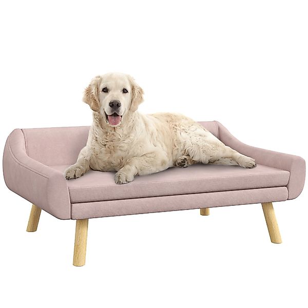 PawHut Hundesofa mit Rückenlehne Holzbeine Kissen Samt Rosa 102 x 58,5 x 42 günstig online kaufen