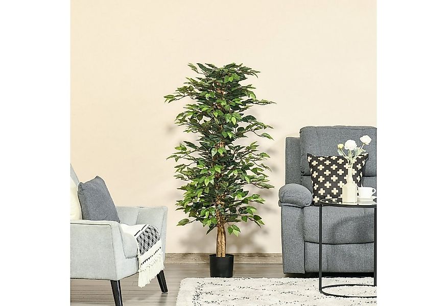 Kunstpflanze künstlicher Ficus-baum Banyan, HOMCOM, Höhe 150 cm, Grün 60 x günstig online kaufen