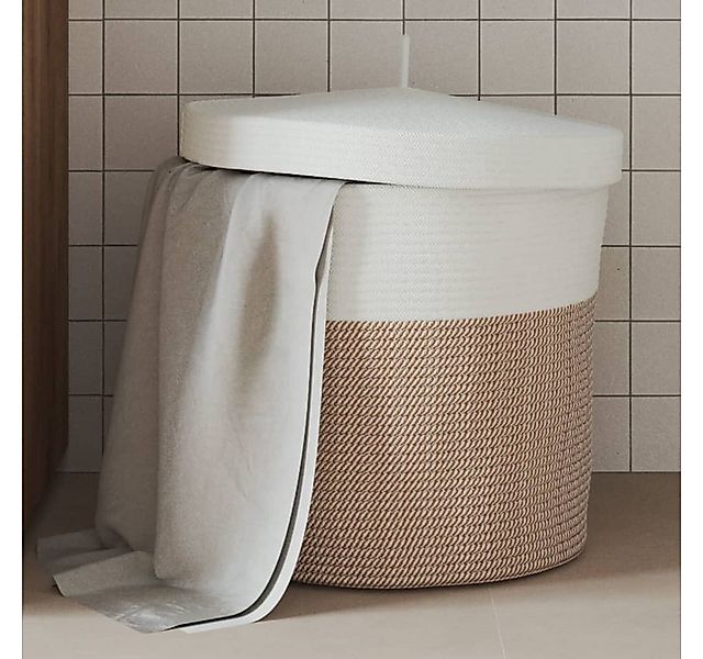 furnicato Aufbewahrungskorb mit Deckel Braun & Weiß Ø40x35 cm Baumwolle (1 günstig online kaufen
