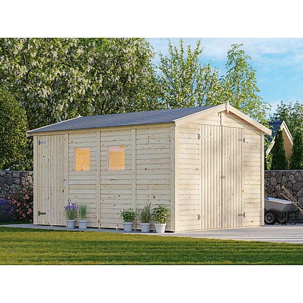 Palmako Gerätehaus Dan 273 x 370 cm Lackiert Hellgrau FSC® günstig online kaufen