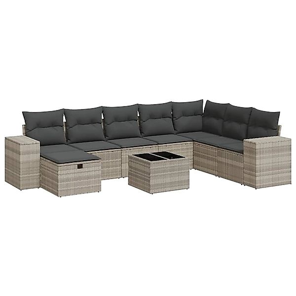 vidaXL 9-Tlg Garten-Sofagarnitur mit Kissen Hellgrau Poly Rattan 3325748 günstig online kaufen