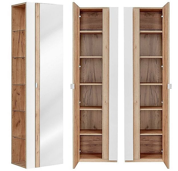 Lomadox Hochschrank TOSKANA-56 Badezimmer mit Spiegel in Weiß-Hochglanz B/H günstig online kaufen