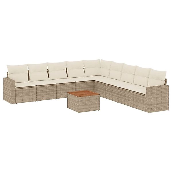 vidaXL 10-Tlg Garten-Sofagarnitur mit Kissen Beige Poly Rattan 3256499 günstig online kaufen