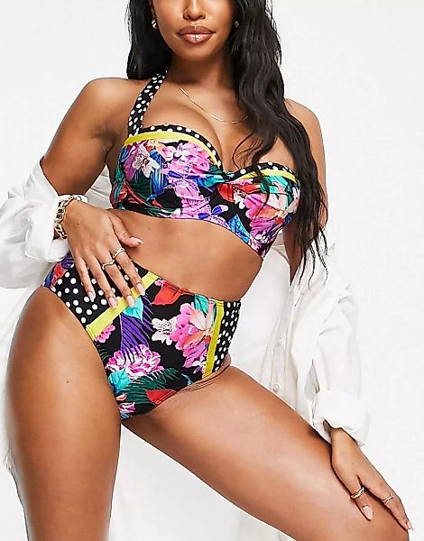 Pour Moi – Größere Brust – In The Mix – Bikinihose mit hohem Bund und bunte günstig online kaufen