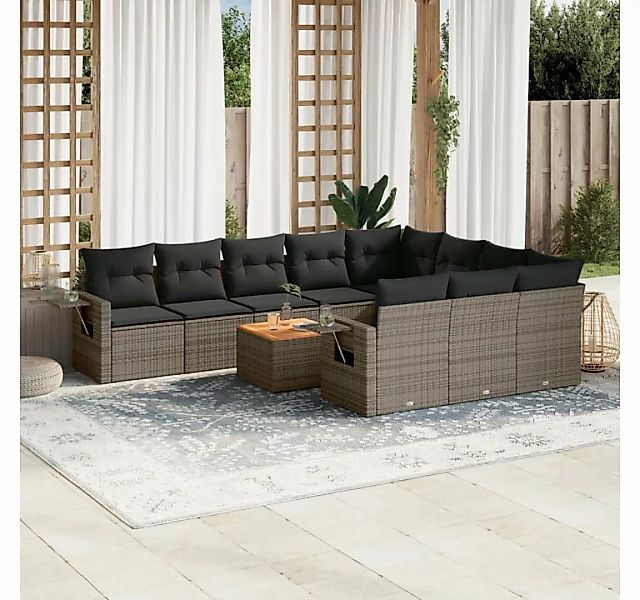 vidaXL Loungesofa 11-tlg. Garten-Sofagarnitur mit Kissen Grau Poly Rattan, günstig online kaufen