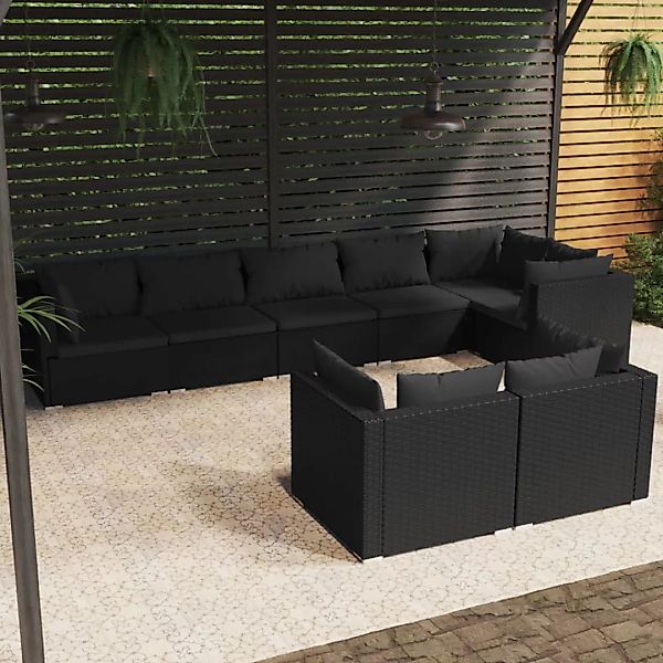 Vidaxl 8-tlg. Garten-lounge-set Mit Kissen Schwarz Poly Rattan günstig online kaufen