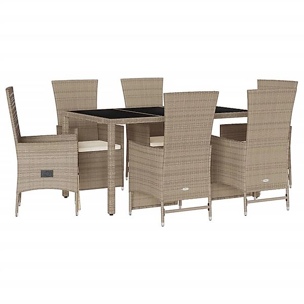 vidaXL 7-Tlg Garten-Essgruppe mit Kissen Beige Poly Rattan 3277576 günstig online kaufen