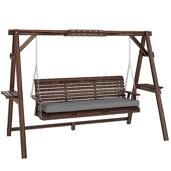 Outsunny Hollywoodschaukel, 3-Sitzer Gartenschaukel aus Holz, Holzschaukel günstig online kaufen