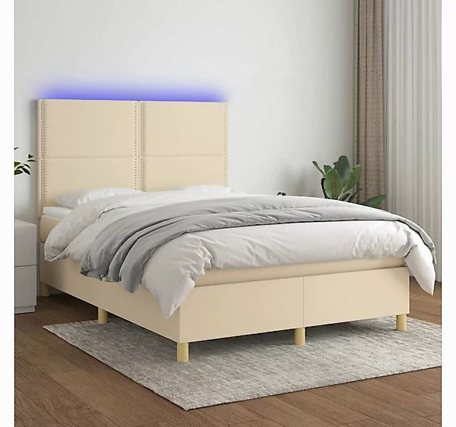 vidaXL Boxspringbett (140 x 200 cm, mit Nieten, Creme), mit LED günstig online kaufen